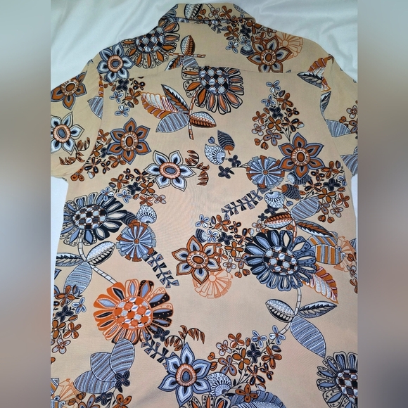 100% Soft Viscose Short-Sleeve Colorful Button Down-Denim & Flower-Men's Size Lg - Picture 5 of 7
